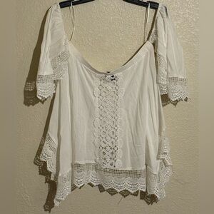 Leshop White Lace Trim Blouse